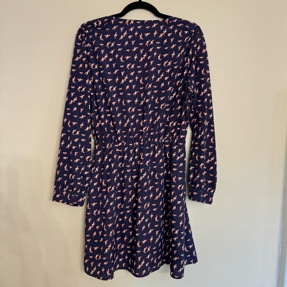 Novelty Print Birds Bar III Dress Long Sleeve Navy Blue Size XL Summer Spring - Picture 2 of 16
